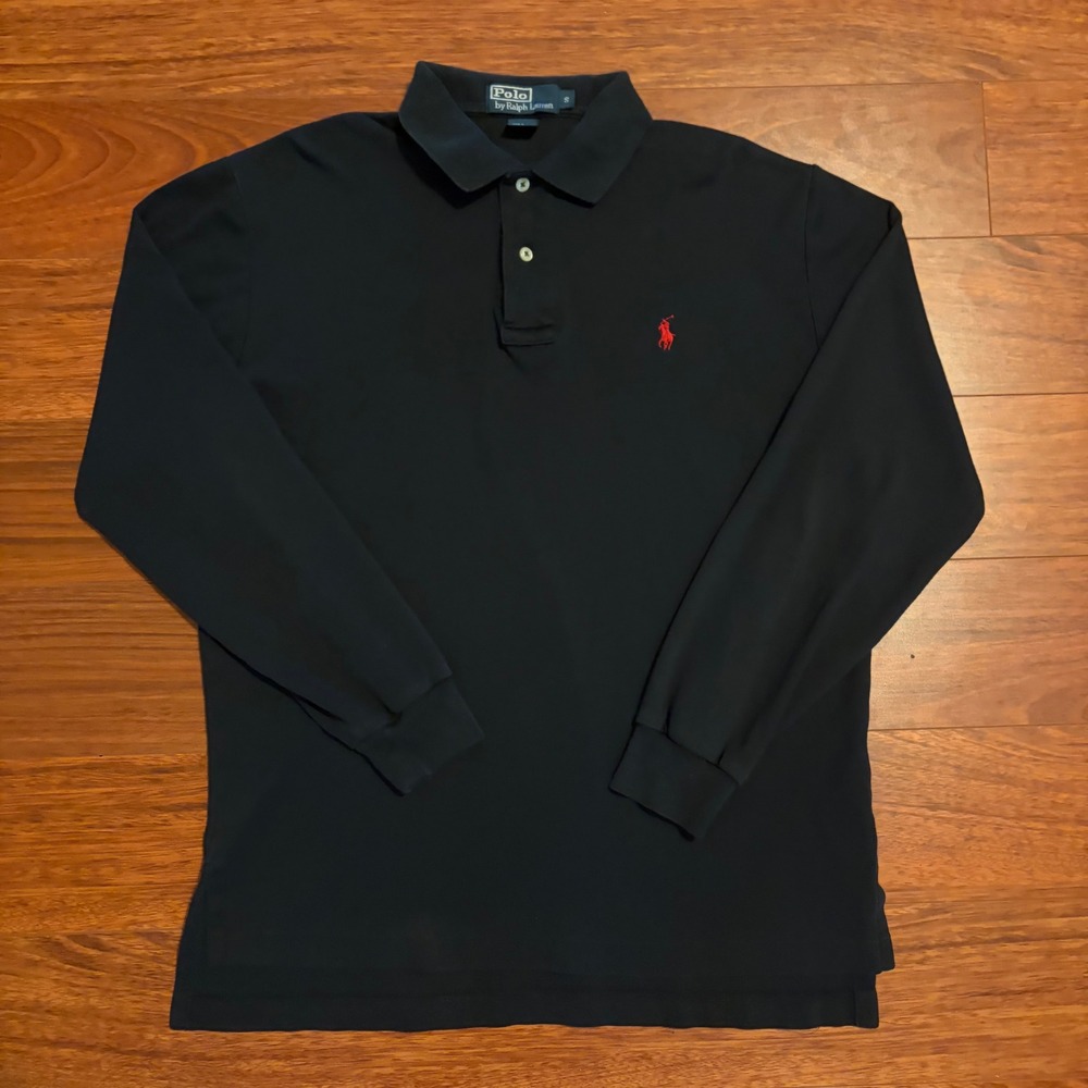 Polo Ralph Lauren Mens Long Sleeve Polo Size S Black with Red Pony 100% Cotton